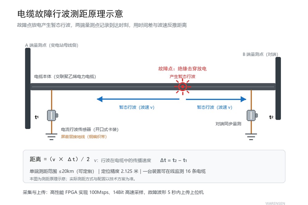 电缆故障行波测距原理示意图
